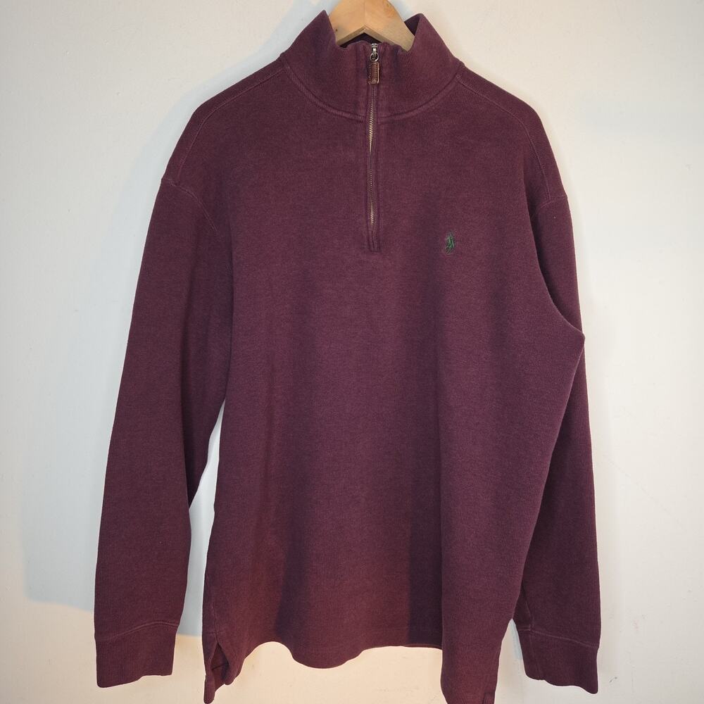 Polo Ralph Lauren Quarter Zip Sweater Mens LT Tall Burgundy Maroon Cotton Pony L
